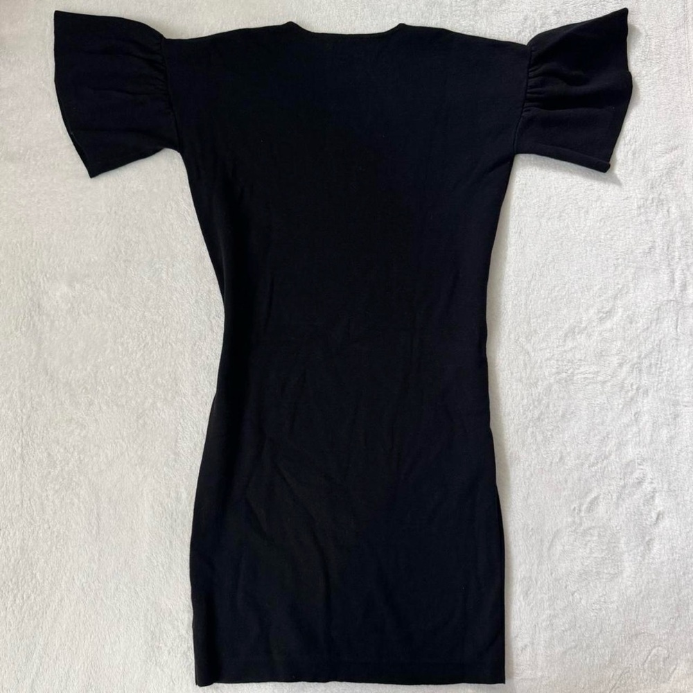 Ralph Lauren Black Knit Cotton-Blend Dress with Petal Sleeves - Picture 2 of 7